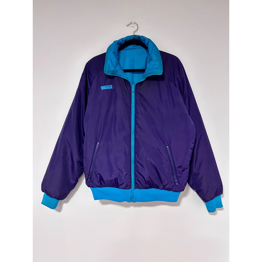 Vintage Columbia Reversible Bomber Jacket Purple Teal 90s Full Zip Mens L